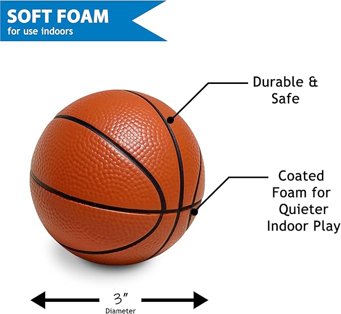 Soft Foam Mini Basketball - 3" Ball for Nerf Hoops & Indoor Play - Durable & Lightweight, Textured Surface, Compatible with Nerf Hoop - Set of Multi-Pack Balls for Swishing & Practicing Basketballs