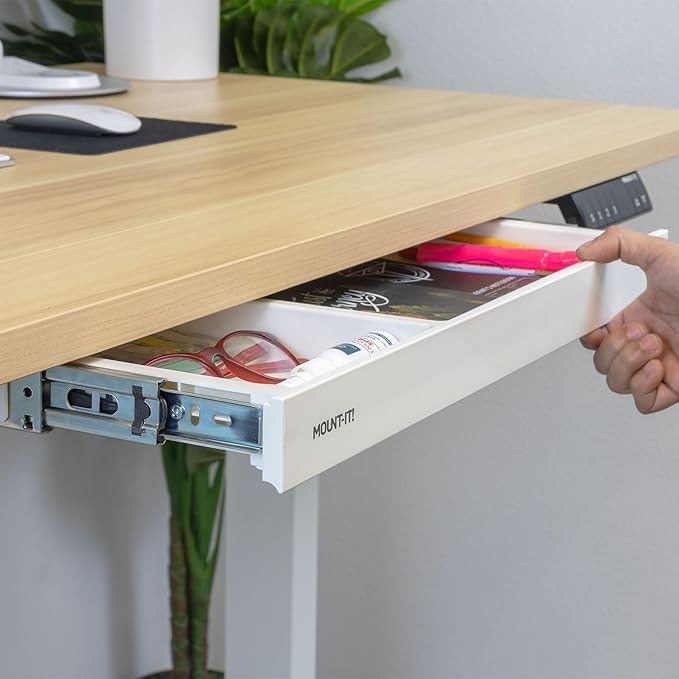 Mount-It! Under Desk Storage Drawer - Shallow Under Desk Drawer Organizer - Standing Workstation Storage Attachment - 20.7" Width Under Table Counter Pull Out Compartment - White