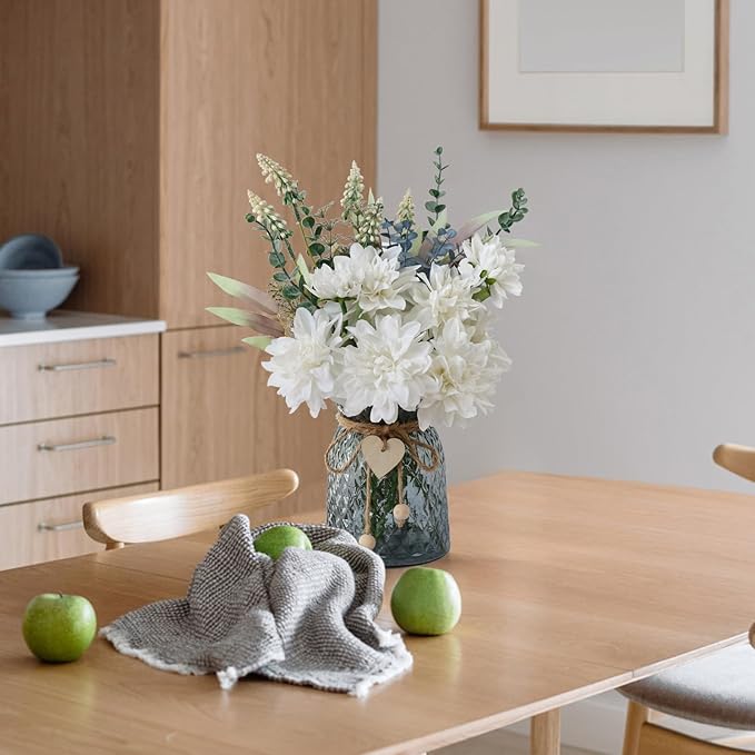 Leftover Fake Flowers in Vase,White Artificial Flowers Centerpieces for Tables,Fake Plant and Faux Flowers for Vase,Silk Flower Arrangements for Home Decor Living Room,Coffee Table Decor