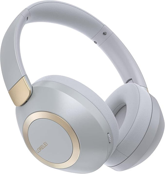 LORELEI B-C6 Wireless Over Ear Headphones, 50H Playtime Foldable Lightweight Bluetooth Headsets, Deep Bass, Built-in Microphone, Memory Foam Earmuff, for Travel, Home Office (Smoke Gray)