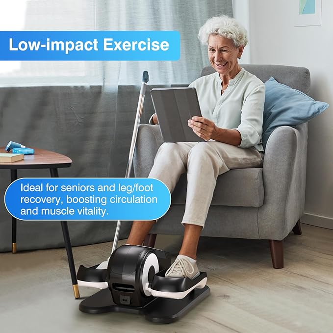 Under Desk Elliptical Machine with App – Quiet & Portable Electric Pedal Exerciser with Adjustable Speed and LED Display for Home and Office, Seated Ellipse Leg Exerciser Fully Assembled