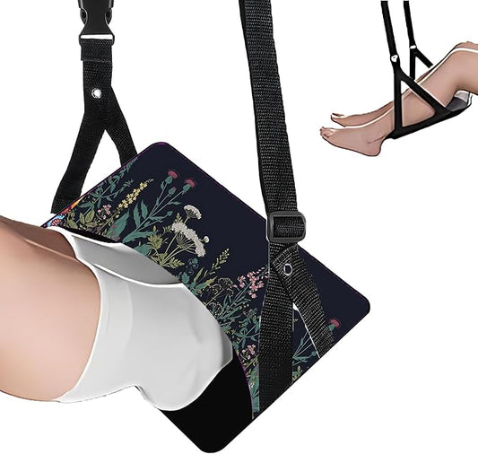Airplane Foot Rest Comfortable Travel Footrest Accessories Adjustable Foot Hammock for Plane,Ergonomic Airplane Travel Essentials,Portable Office Desk Foot Rest(Subtle Flower)