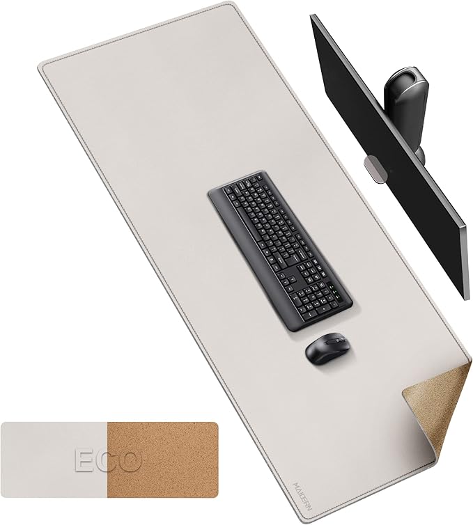 MAIDERN Cork & Leather Desk Mat, 63' x 23.6', Dual Sided Pad Protector for Gaming and Home Office (Cream)