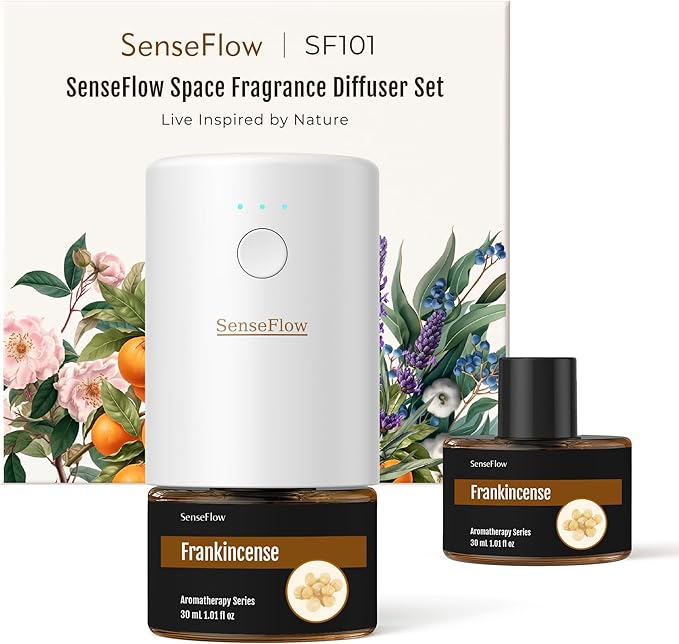SF101 Waterless Ultrasonic Essential Oil Diffuser–100% Plant-Based,120-Day Natural Air Freshener & Aromatherapy Diffuser for Home,Hotel,Studio–Covers up to 100㎡-Frankincense
