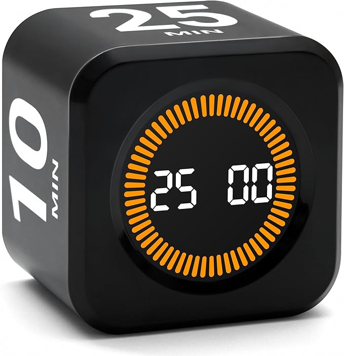 Visual Productivity Timer 5, 10, 25, 50 Minutes Preset, Desk Cube with Gravity Sensor for ADHD, Mute Functions, Ideal for Work, Study, Kitchen, Back to School(1, Black)