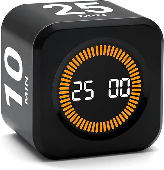 Visual Productivity Timer 5, 10, 25, 50 Minutes Preset, Desk Cube with Gravity Sensor for ADHD, Mute Functions, Ideal for Work, Study, Kitchen, Back to School(1, Black)
