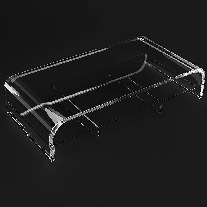 Acrylic Monitor Stand - 20" L x 10" W x 4" H Clear Riser With Removable Storage Compartment for Laptop, TV Screen, Printer - Includes Free Cell Phone Stand