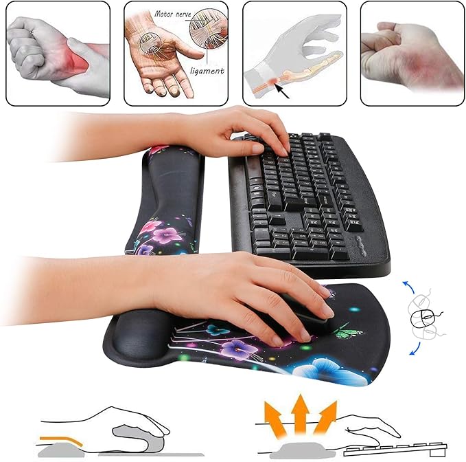 RICHEN Keyboard Wrist Rest Pad and Mouse Wrist Rest Support Mouse Pad Set,Sturdy & Comfortable & Lightweight for Easy Typing & Pain Relief-Ergonomic Support (Colorful Flowers)