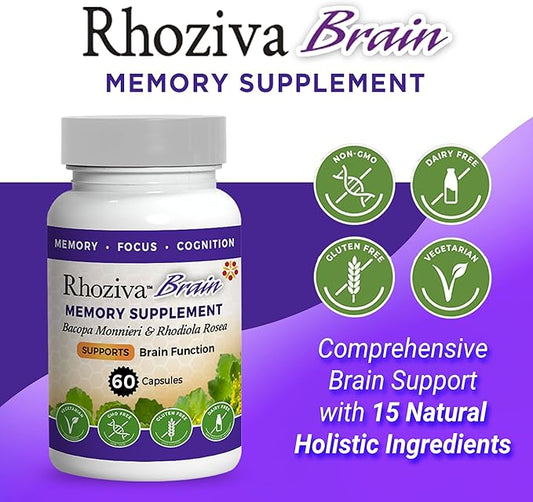 Brain Supplement - Memory and Focus, Rhodiola Rosea, Cognitive Health, Concentration, Mental Clarity, with Bacopa Monnieri, Biotin, Nootropic, Vitamin & Minerals - 60 Capsules