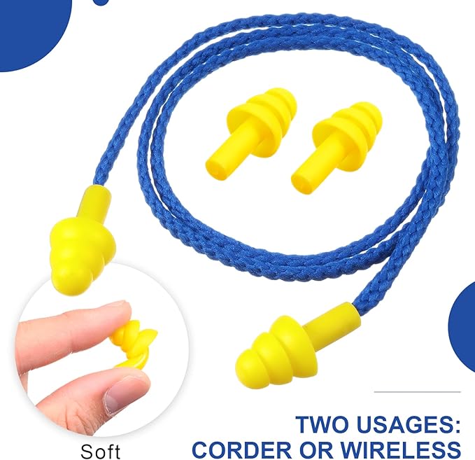 Tondiamo 200 Pairs Ear Plugs Reusable Silicone Earplugs with Cord Sleeping Individually Wrapped Hearing Protection Noise Cancelling Earplugs for Work Construction Shooting Sports(Bright)
