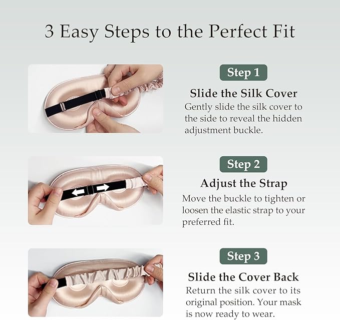 100% Mulberry Silk Sleep Mask for Unisex, 22 Momme 3D Silk Contoured Eye Mask, Breathable Light Blocking Blindfold with Adjustable Strap, Blackout Eye Cover for Travel, Grayish Green