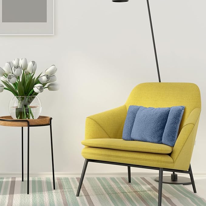 Queekay Fleece Lumbar Support Pillow 3 Section Back Pillow Office Chair for Back Support Comfortable Lumbar Cushion for Car Seat Pain Relief Sofa Rest(Haze Blue)