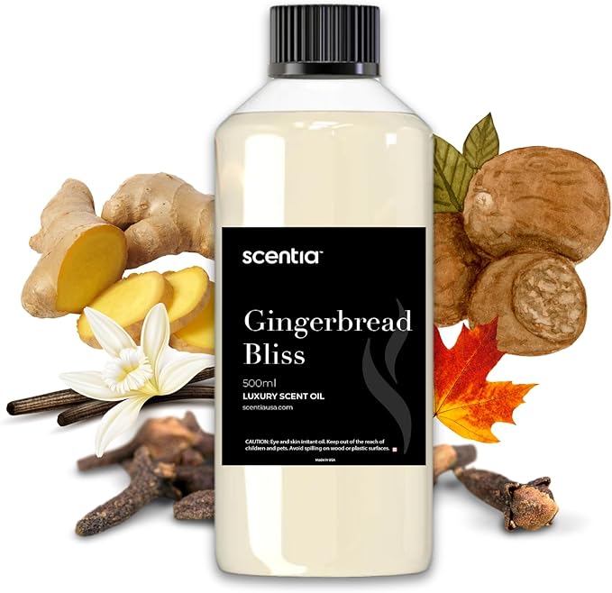 Gingerbread Bliss Fragrance Oil – 500ml Professional Christmas Diffuser Oil | Cozy Holiday Blend with Ginger, Nutmeg, Cinnamon & Vanilla | Aromatherapy for Homes, Spas, Hotels & DIY Supplies