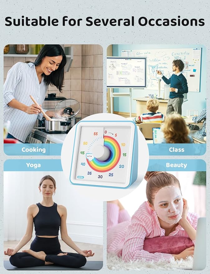 LIORQUE 60 Minute Visual Timer for Kids, Visual Countdown Timer for Classroom Office Kitchen with 'Rainbow' Pattern Design, Pomodoro Timer with Silent Operation (Batteries Included)