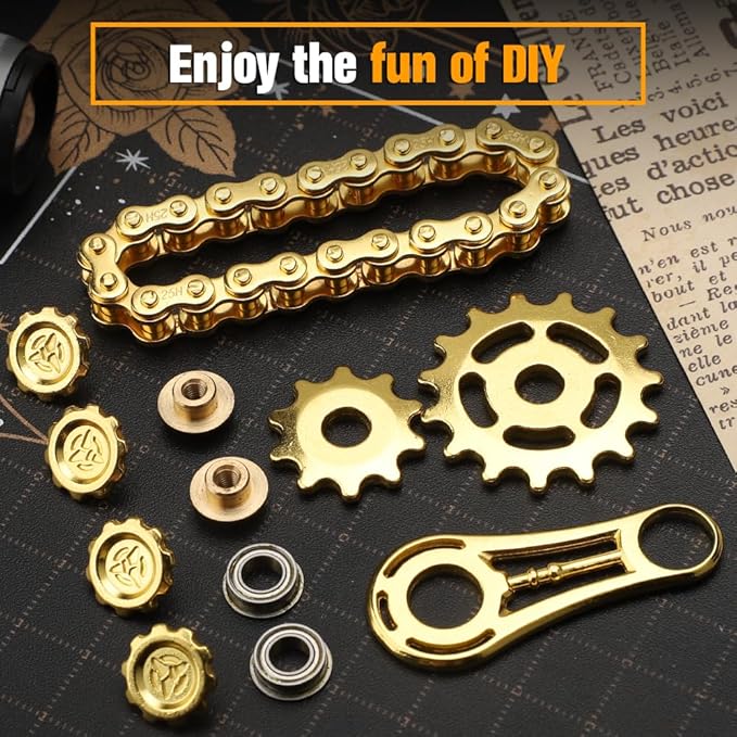 Fidget Chain Gear Toy, Metal Hand Roller Fidget Spinner for Kids Adults, Metal Assemble Sprockets Bike Chain Gears, EDC Novelty Stress Relief Desk Office Birthday Gift for Goodie Bag Fillers