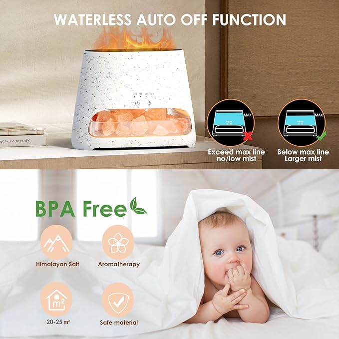 SALKING 2-in-1 Himalayan Salt Lamp & Ultrasonic Essential Oil Diffuser, Aromatherapy Diffuser Cool Mist Humidifier, Salt Therapy Lamp, 100% Pure Himalayan Salt, Ambient Glow, 150ml (Off-White)