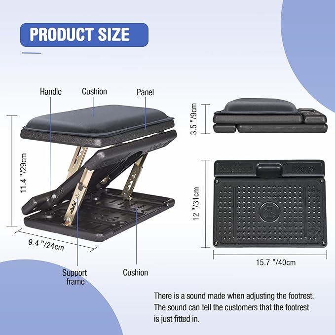Foot Rest for Under Desk at Work 4-Level Height Adjustable, Lengthen Ergonomic Foldable Footrest for Office, Gaming,Computer, Soft & Removable Pad Desk Foot Stool for All Seasons (Gray Plus)
