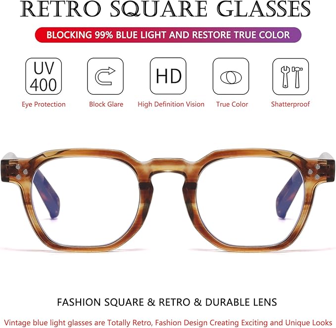 AIEYEZO Retro Blue Light Glasses for Men Women Square Thick Framed Eyeglasses Trendy Vintage Computer Glasses