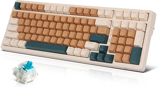 Qisan Wireless/Wired Mechanical Keyboard, Triple Mode 2.4G/USB-C/BT Wireless Gaming Keyboard, 100 Keys (98%) US Layout Blue Switch Rechargeable RGB Backlit Keyboards | Brown Combo