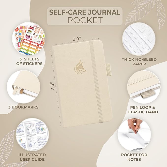 Clever Fox Self-Care Journal Pocket – Daily Reflection Notebook – Mental Health & Personal Development Planner, Meditation & Mood Log (Seashell)