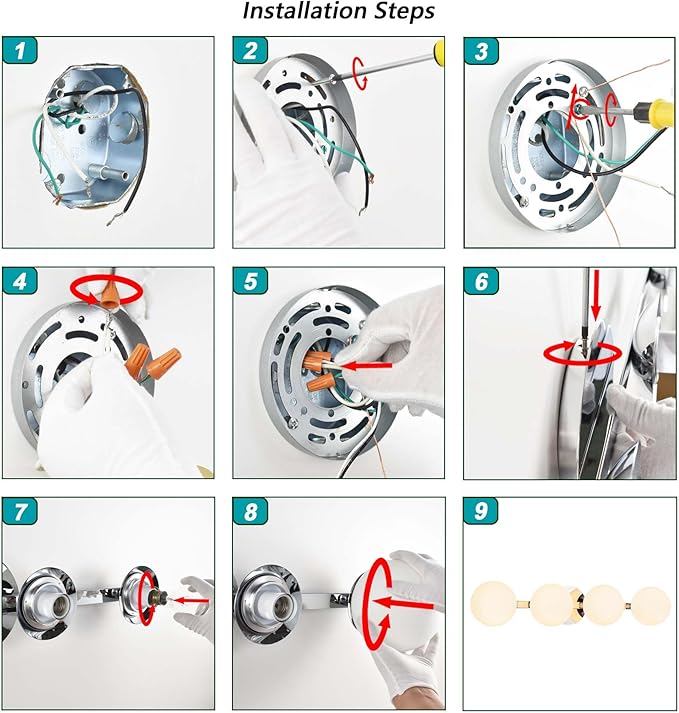 Globe Bathroom Vanity Light Fixtures, Modern 4 Lights Wall Lighting Chrome, Porch Wall Mount Light Fixture for Bathroom, Over Mirror Cabinets Hallway Stairs