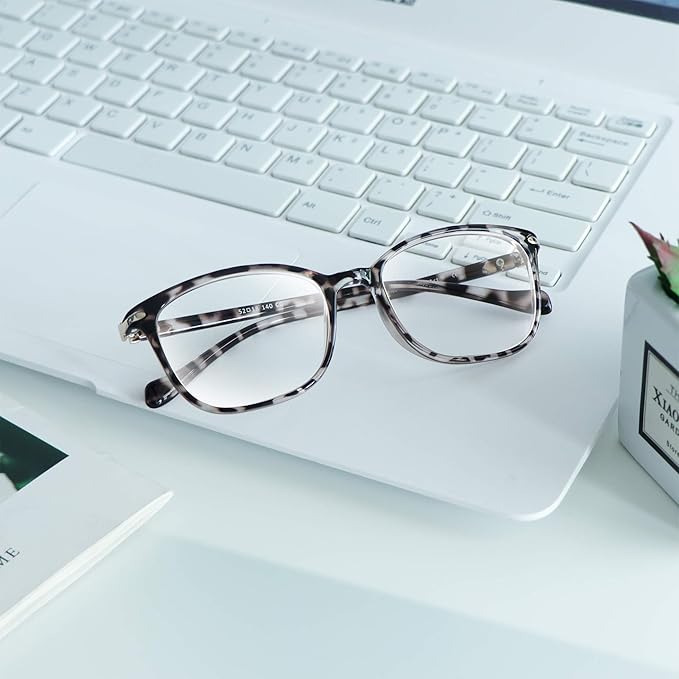 VisionGlobal Blue Light Blocking Glasses for Women/Men, Anti Eyestrain, Computer Reading, TV Glasses, Stylish Square Frame, Anti Glare(Leopard,+5.50 Magnification)