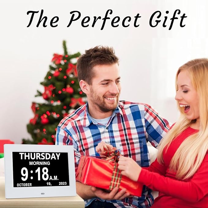 Digital Dementia Alarm Clock 8 inch Large Display, Electronic Calendar Clock with Day and Date for Elderly,3 Time Period Oversized Character Drug Reminders Clock for Dementia Elderly Patients