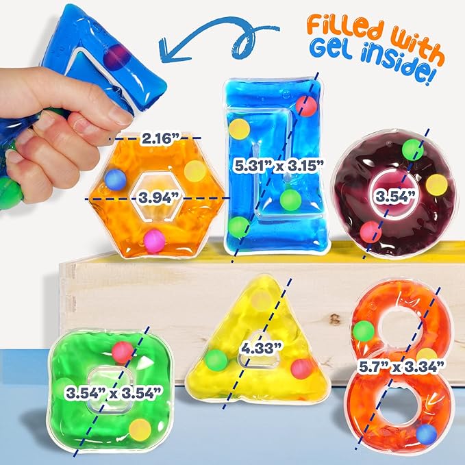 Sensory Toys for Kids Toddlers: Fidget Sensory Toys for Autistic Children Special Needs, Gel Filled Squishy Stress Toys for Autism / Anxiety Relief, Ideal Materials for Teaching/Learning Shapes Colors