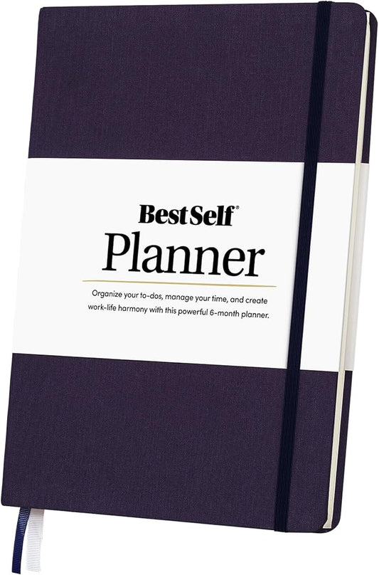 BestSelf Self Planner – 6-Month Undated Life Planner for Goal Setting, Time Management & Productivity – 7"x10" Navy Notebook