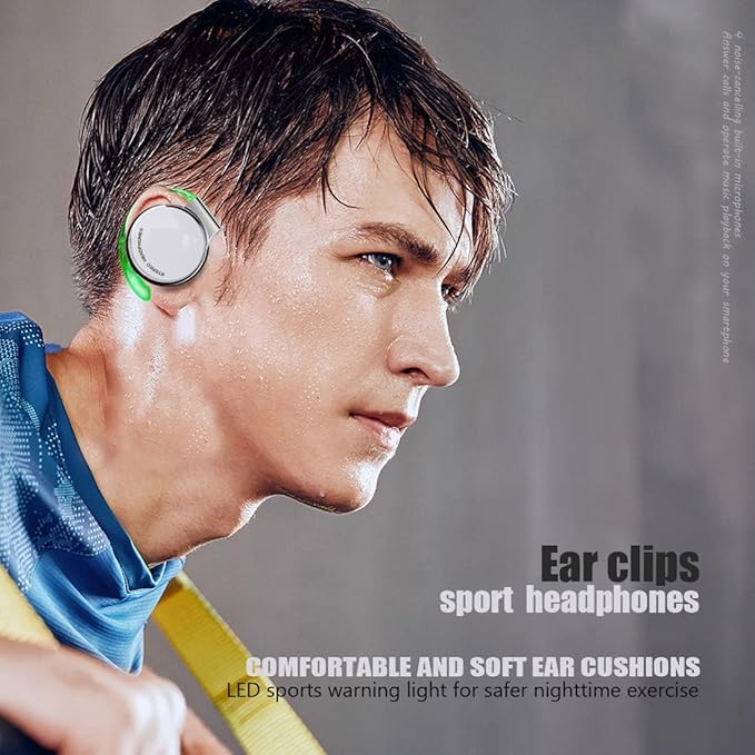 On Ear Headphones Bluetooth V5.3, Clip on Headphones Wireless, Open Ear Headphones with Earhooks, Sports Headset Bluetooth with 4 Microphones, Noise Cancelling/Long Battery Life/with Charging Case