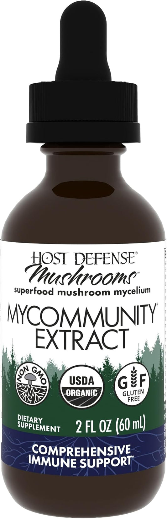 Host Defense MyCommunity Extract - 17 Species Blend Mushroom Supplement for Immune Support - Extract with Lion's Mane, Reishi, Chaga, Cordyceps, Turkey Tail & More - 2 fl oz (60 Servings)*