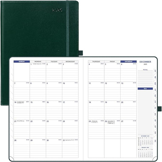 POPRUN Monthly Planner 2026-2027 (Large-8.25'' x 11.75''), 16 Months Calendaer (Dec 2025-Mar 2027) Appointment Book with Stair Tabs, Inner Pockets, Pen Holder, PU Leather Softcover - Dark Green