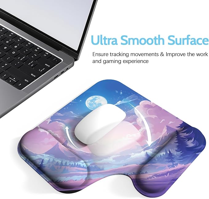 Ergonomic Mouse Pad with Gel Wrist Rest (1"& 1.2" Dual Height) - Mouse Pads Compact Mousepad Desk Mat Office, Gaming & Carpal Tunnel Relief | Non-Slip Rubber Base| Cloud Moon