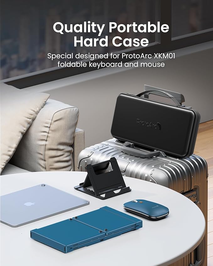 ProtoArc Foldable Keyboard and Mouse, XKM01 True Full-Size Folding Wireless Keyboard Mouse Combo for Business Travel, a Portable Office Suite On-The-Go, Compatible with Laptop iPad Tablet - Blue
