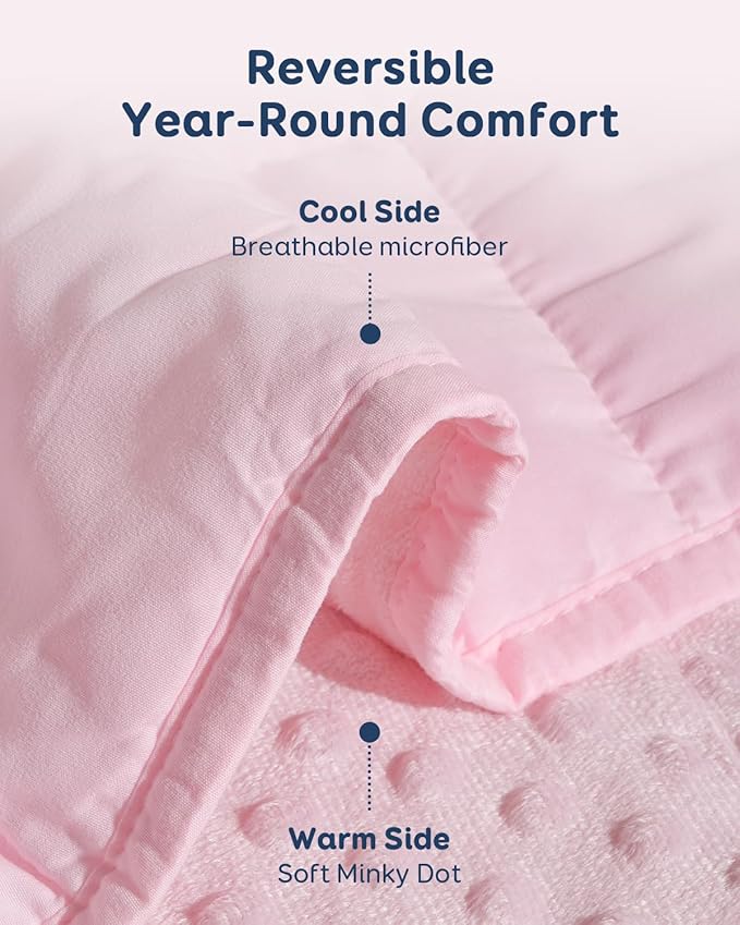 Kivik Weighted Blanket 15 lbs for Adults, Minky Dot Heavy Blankets, Microfiber Reversible Weighted Throw Blankets for All Seasons, Machine Washable, 48"x72" Twin Size, Pink