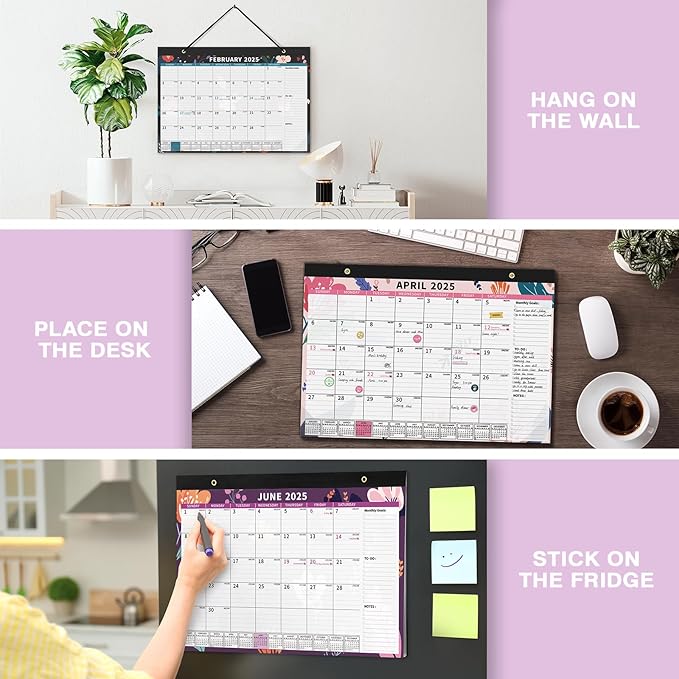 Ospelelf 2025-2026 Calendar Magnetic Desk Wall Desktop Monthly Planner from January 2025 to June 2026 Large To Do Pad with Plastic Cover for Office 17" X 12" Floral