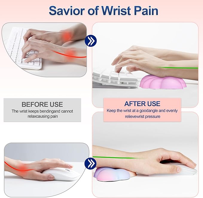 Cloud Wrist Rest Set for Keyboard and Mouse, Includes Cute Coaster, with Computers and Laptops（Colorful Set）