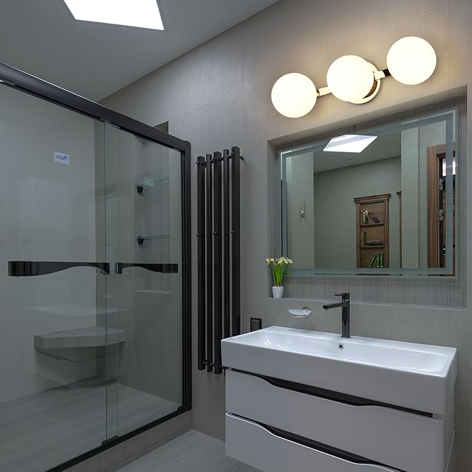 Globe Bathroom Vanity Light Fixtures, Modern 3 Lights Wall Lighting Chrome, Porch Wall Mount Light Fixture for Bathroom, Over Mirror Cabinets