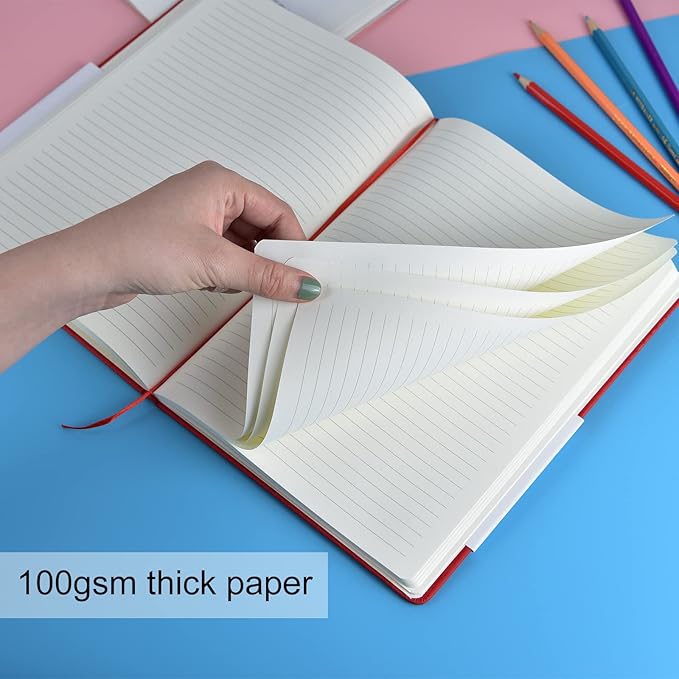 2 Pack B5 Journal Notebooks Classic College Ruled Notebooks Hardcover Lined Journals for Office Home School Business Writing Note Taking, 10.2 x 7.5 inch, 100GSM Thick Paper, 160 Pages (Black/Red)