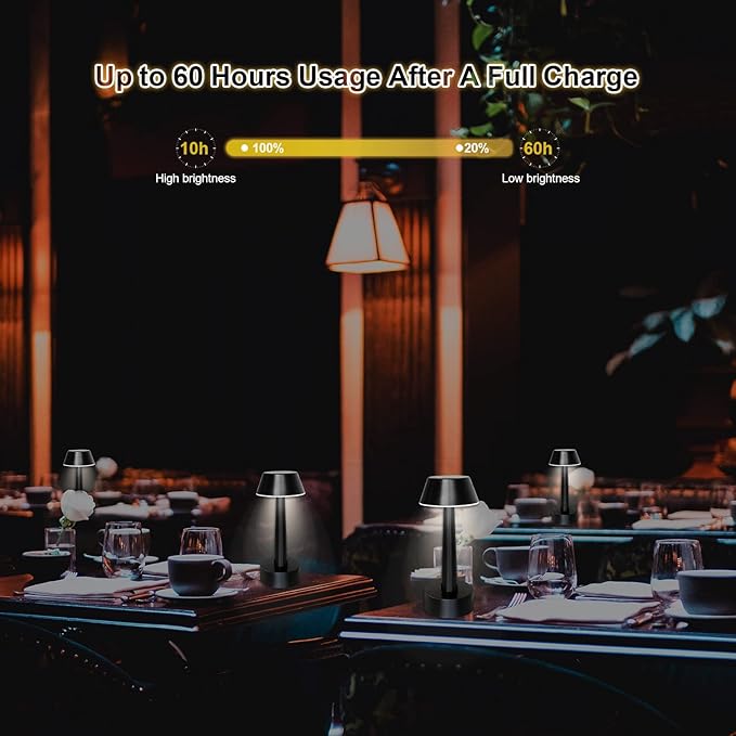 Egobasic Rechargeable Cordless Small Table Lamp Portable Battery Operated Touch 3 Way Dimmable Metal Bedside Night Light Lamps for Bedroom, Dining Room Patio Restaurant Bar Hotel (Black)