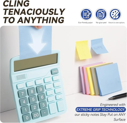 Sticky Notes 3x3in + 2x1.5in Small Sticky Note, 12 Pack 6 Colors Self-Sticky Note Pads | Sticks Strong & Removes Clean | Recycled Paper Cute Sticky Notes to School Supplies, Office Products