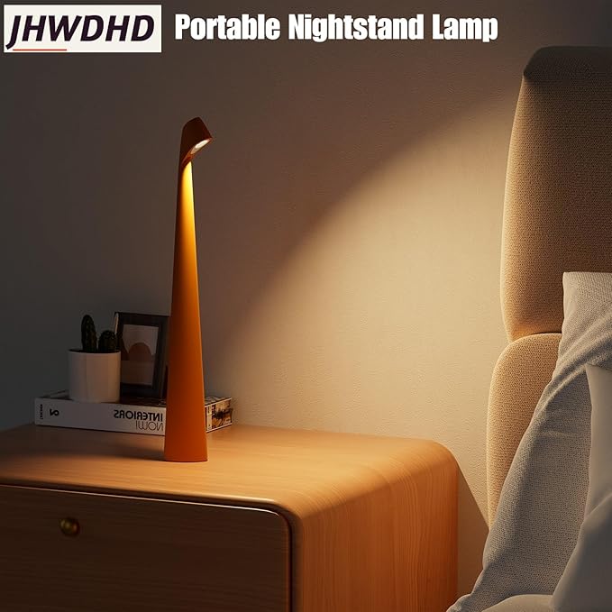 Cordless Portable LED Table Lamp,Built-in Rechargeable Battery-5000mAH,Dimmable Touch Small Desk Reading Lamp with 3-Level Brightness for Bedroom/Living Room/Office (Orange)