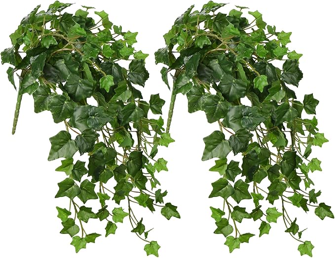 Hollyone 2pcs Artificial Hanging Plants 24" Fake Ivy Vine Faux Ivy Leaves Hanging Plant Greenery for Wall House Room Patio Indoor Outdoor Home Shelf Office Wedding Decor