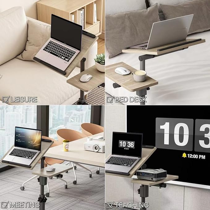 Adjustable Bedside Laptop Desk with Mouse Pad on Wheels, Adjustable Overbed Table,Rolling Computer Stand,Hospital and Home Use