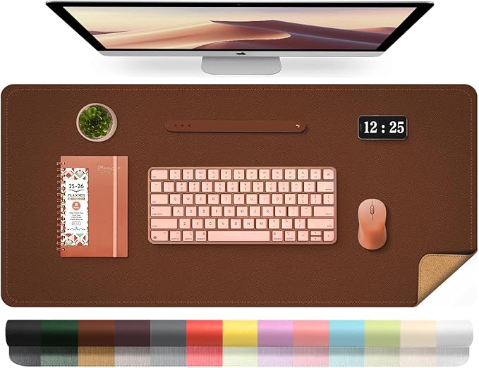 Leather Desk Pad Protector, 39.4'' X 17'' Large Mouse Pad, Office Desk Mat, Non-Slip PU Leather & Suede Base Desk Blotter, Laptop Desk Pad, Desktop Mat for Office Home, Seal Brown