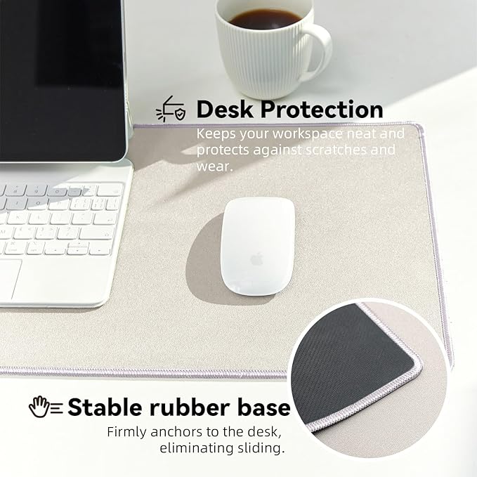 Waterproof Large Gaming Mouse Pad with Durable Stitched Edges, Non-Slip Rubber Base, Smooth Surface Mouse Mat Desk Pad for Home Office Gaming, 31.5"x11.8"x0.12", Beige