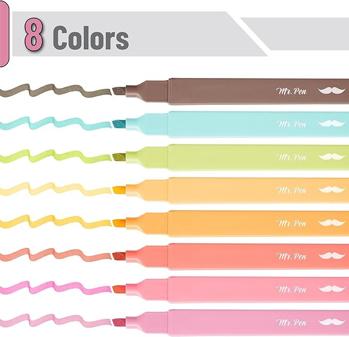 Mr. Pen- Aesthetic Highlighters, 8 pcs, Chisel Tip, Autumn Colors, Cute Highlighters Assorted Colors