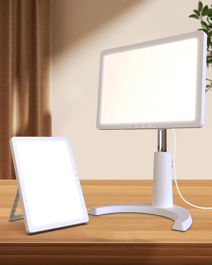 Light Therapy Lamp, 12000 Lux Full Spectrum 3 in 1 Therapy Lamps UV-Free LED Sunlight, Adjustable 10 Brightness 5 Color Modes, Timer, Height, Angle& Detachable Stand, White