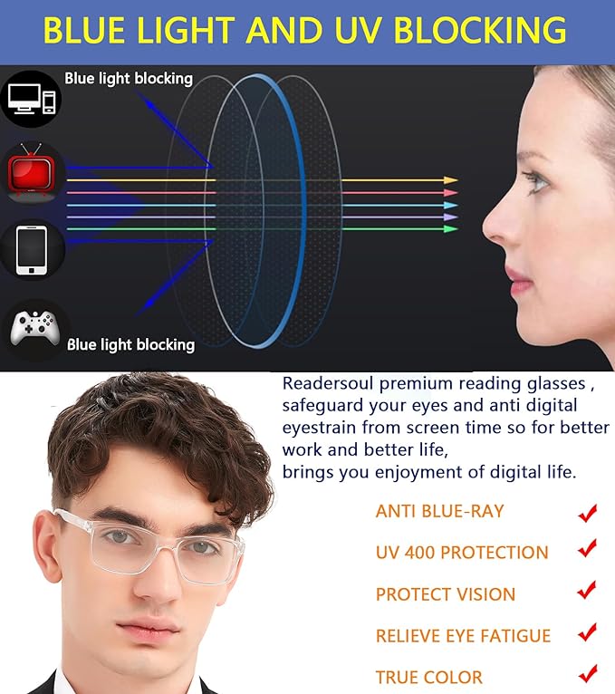 Blue Light Blocking Reading Glasses for Men,4 Pack Stylish Computer 3.5 Readers with Spring Hinges,Anti Glare/Eye Strain Filter UV Ray Magnigying Reader Eyeglasses,+3.5 Magnification Strength