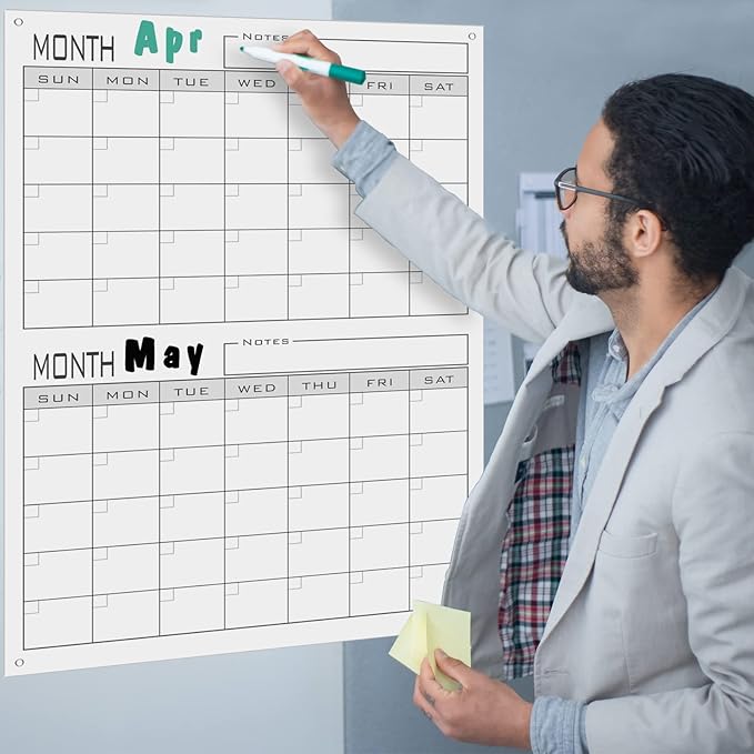 2 Month Dry Erase Calendar For Wall,24"x36" Large 60 Day Erasable & Reusable Wall Planner,Giant Laminated Scheduling Poster,Big Undated Month Planning Whiteboards For Home,Medium Office,School